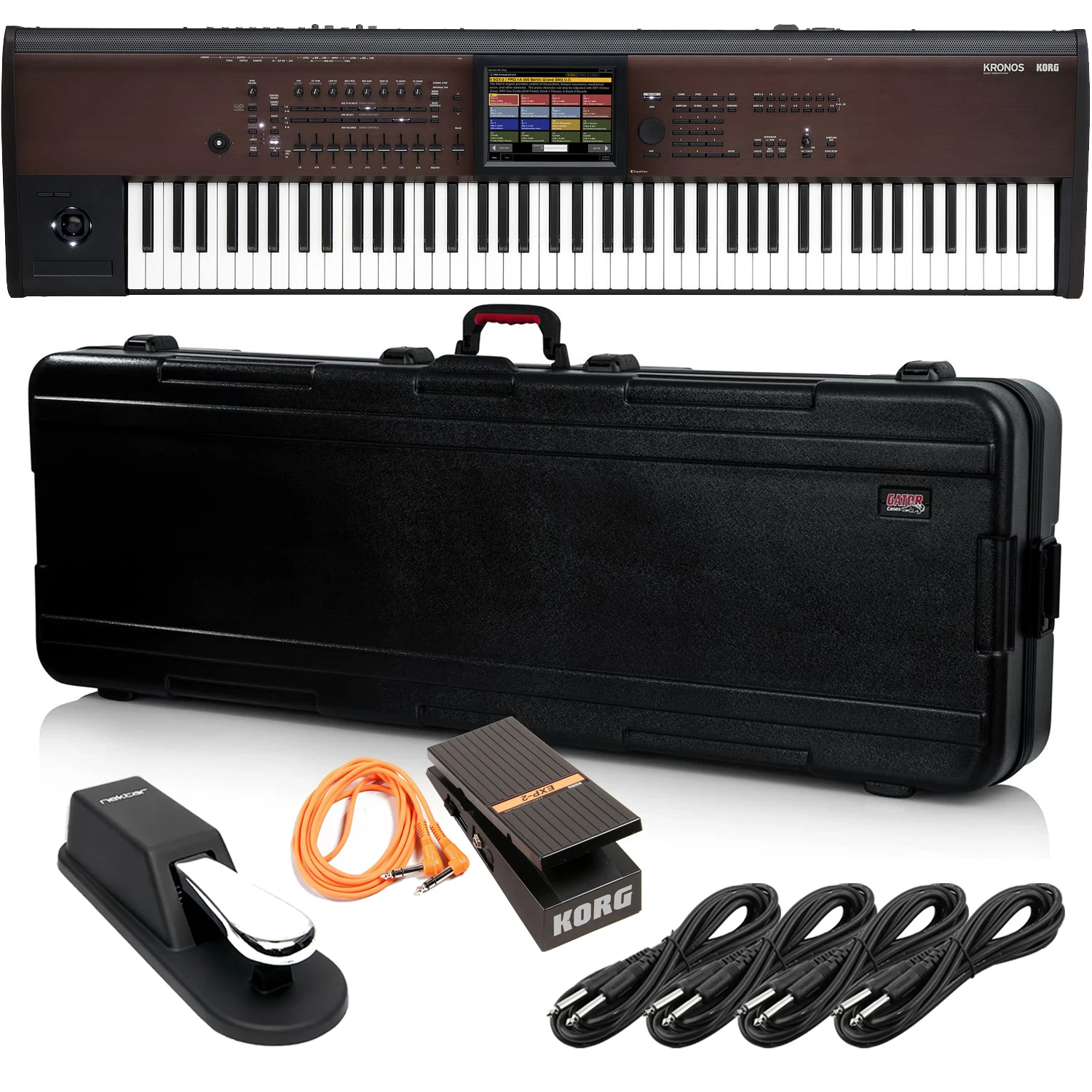 

Isell горячее качество Korg KRONOS2 88 LS музыкальная рабочая станция, Gator GTSA-KEY88 Slim Korg EXP-2 педаль, (4) 1/4 кабель Bund