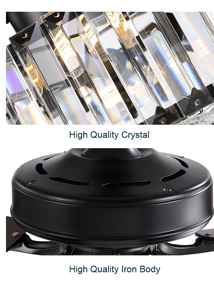 52&quot Silver Black Crystal Ceiling Fans With Light Blades Reverse DC 110V 220V Wood Lamp Remote Control Hanging |