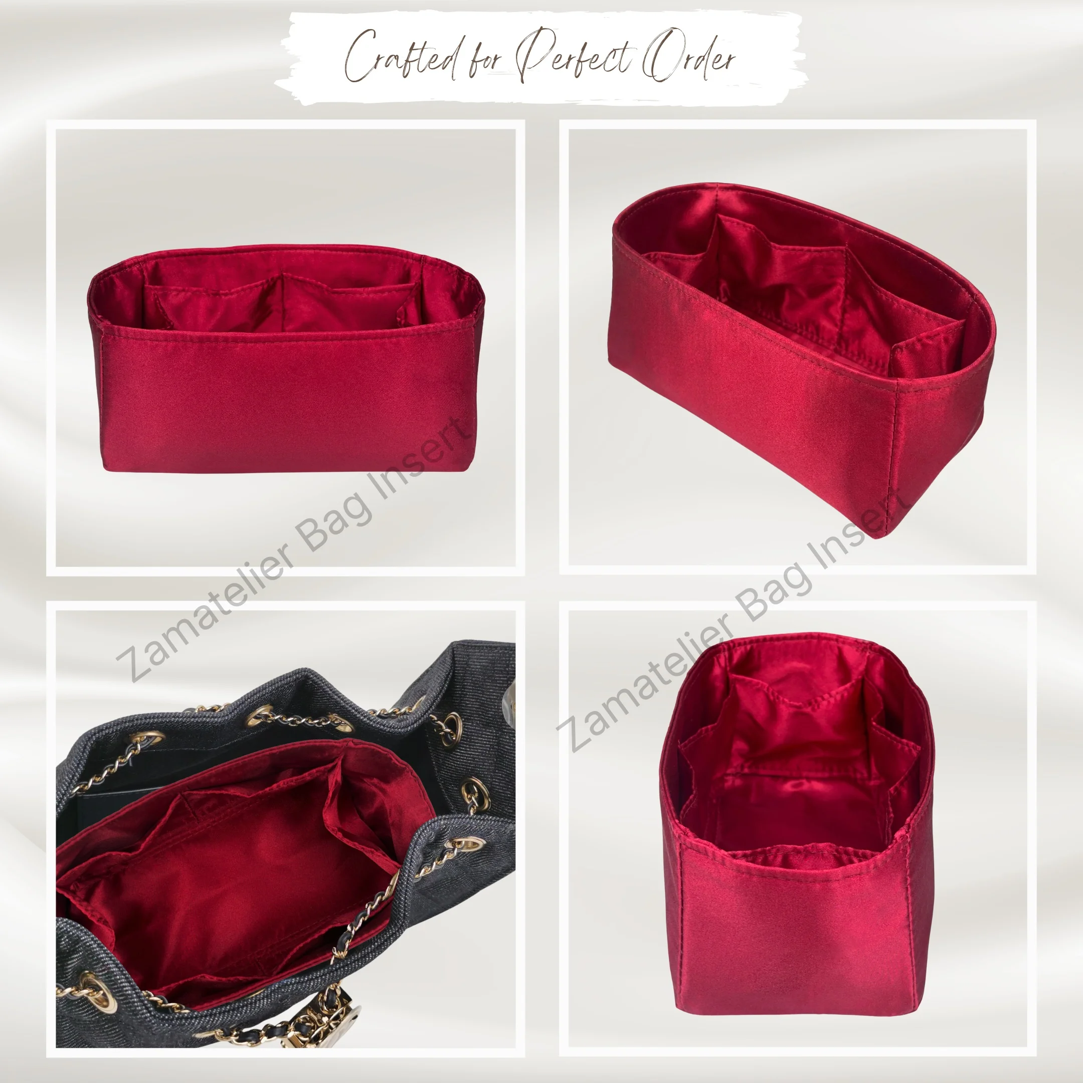 Фото Индивидуальный шелковый вкладыш для сумки CC 25 Hobo (мини/маленькая/средняя/большая), премиальный органайзер для сумок, атласный органайзер, формовщик основы для сумки №5
