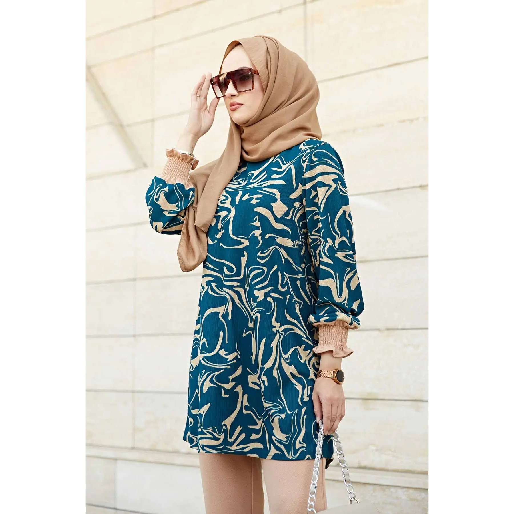 Muslim Outifits  Rosella Set Women's Muslim Suits Sets Ladies Denim High Elastic Waist Pants Casual Islamic Turkey Clothes Dubai