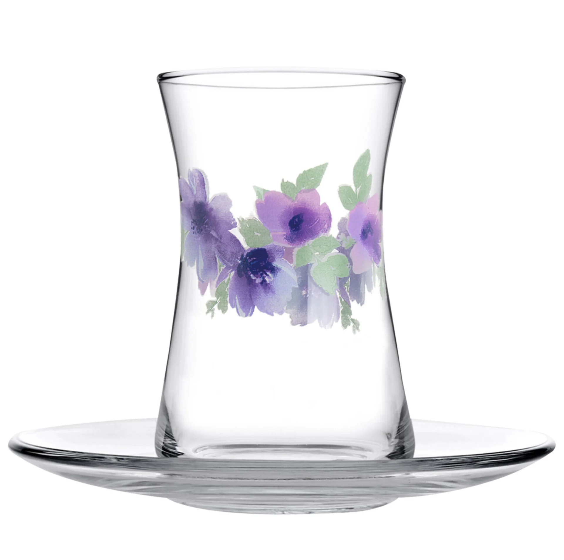 

8 pcs Glass Flower Design Turkish Black Tea Cup Set with Saucer Coffee Herbal Tea Set Kitchen Accessories Valentine’s Day Gift