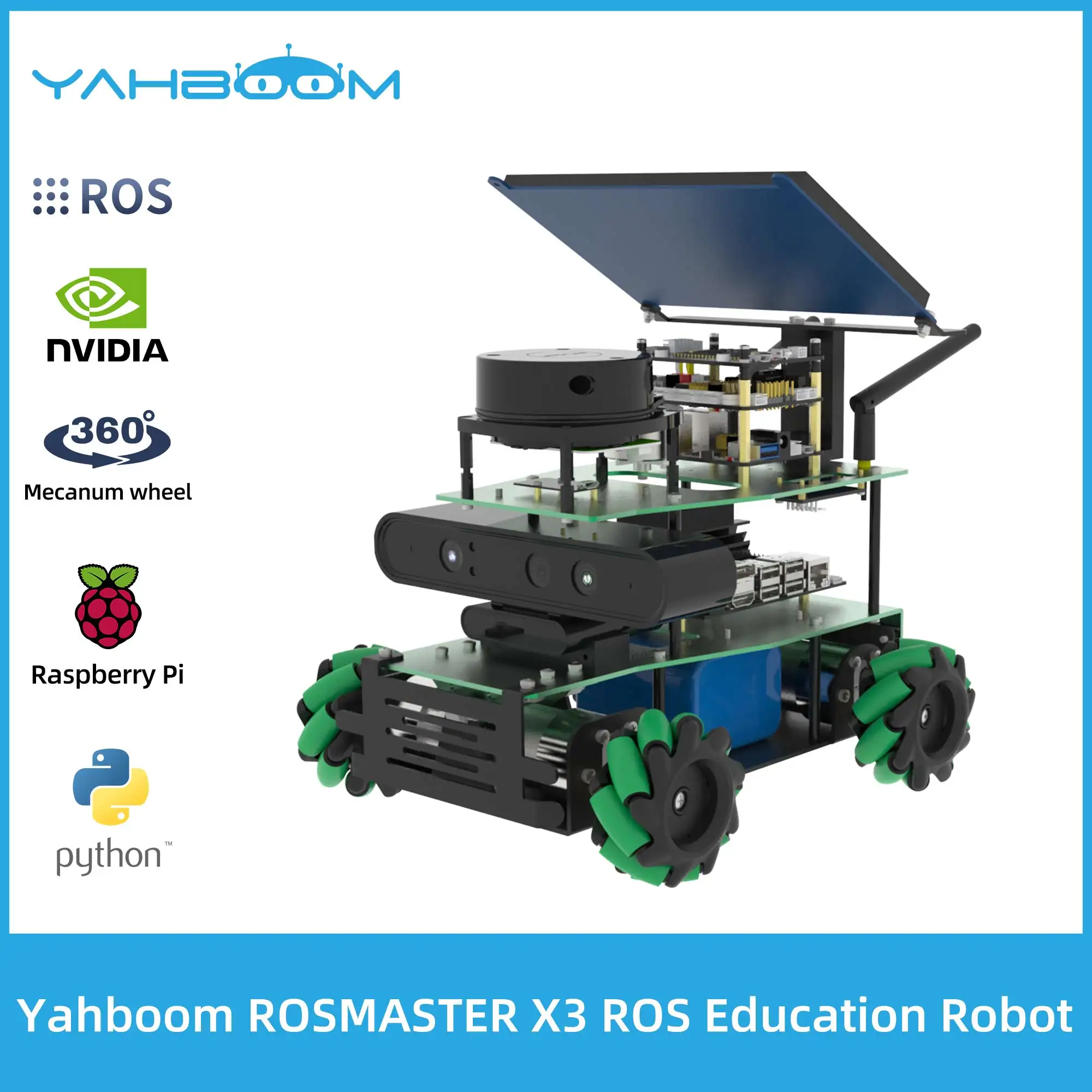 ROSMASTER X3 ROS Robot Mecanum Wheel Aluminum Alloy Frame Autopilot Lidar Mapping for Jetson NANO 4GB XavierNX TX2NX RaspberryPi