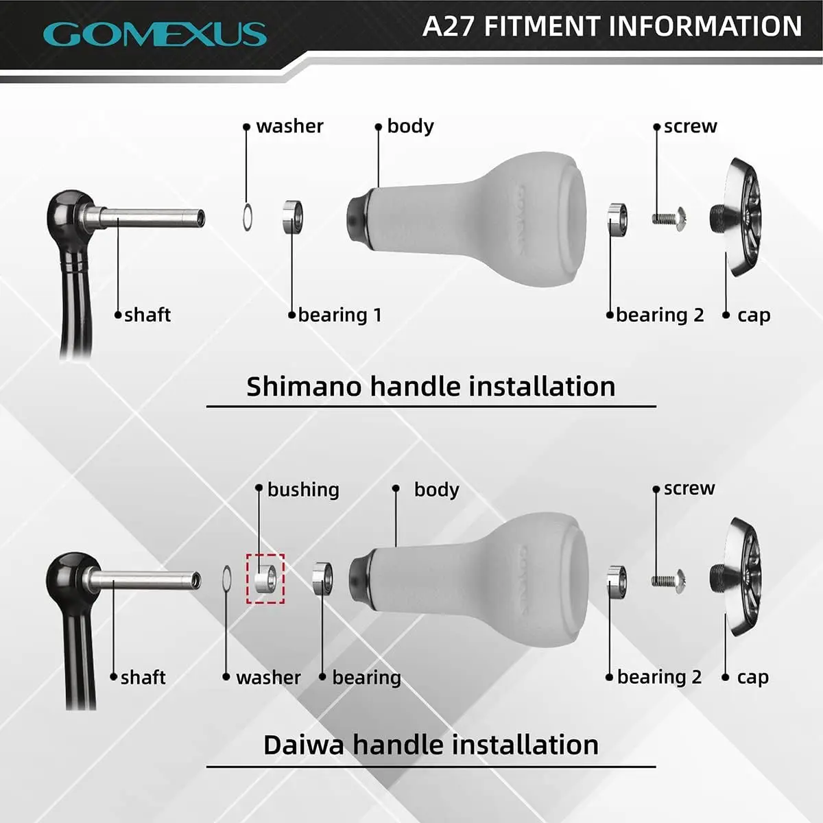 Фото Ручка GOMEXUS TPE 27 мм для ловли окуня для Shimano Stradic CI4 + Biomaster Daiwa Saltist Back Bay, спиннинговые и катушки для приманки №2