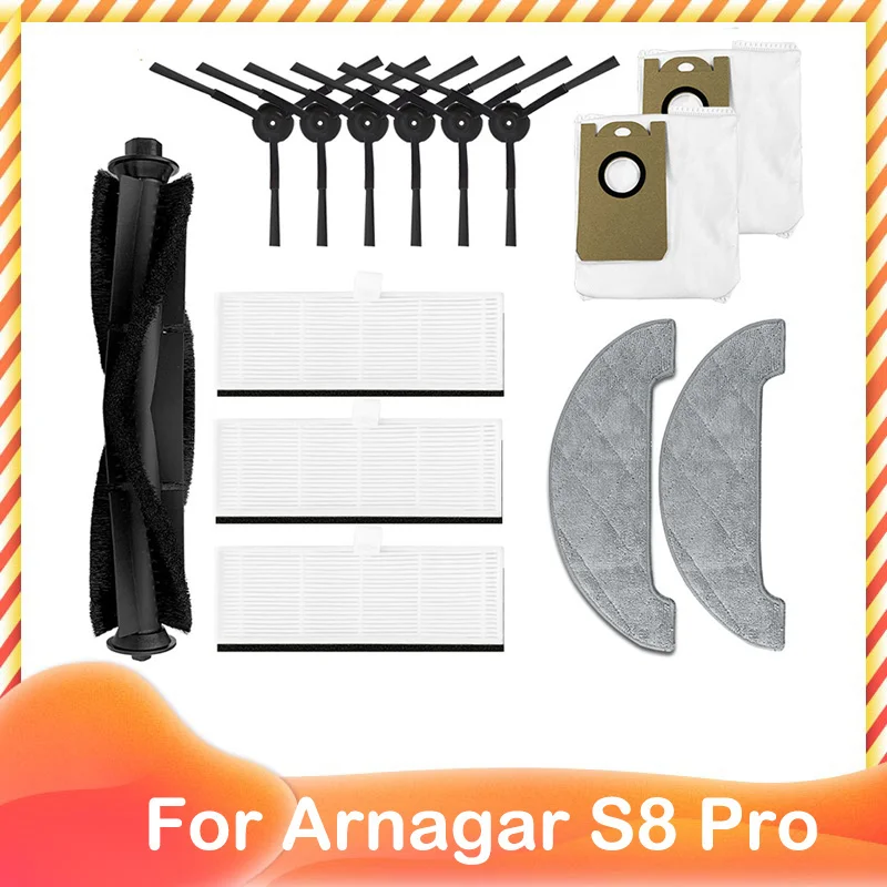 For Arnagar S8 Pro Robot Vacuum Cleaner Spare Accessories Main Side Brush Hepa Filter Dust Bag Mop Cloths Rag Replacement Parts