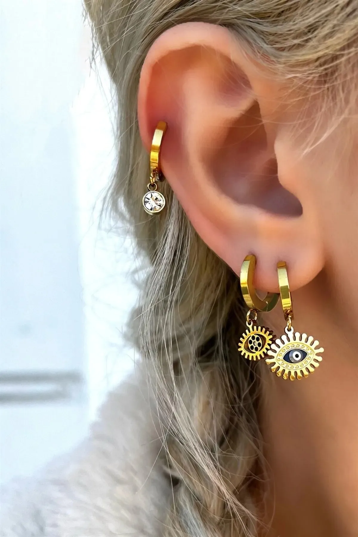 Серьги из трех стальных колец, ювелирные изделия, аксессуары, для женщин, циркон, набор, подвеска, кисточка
