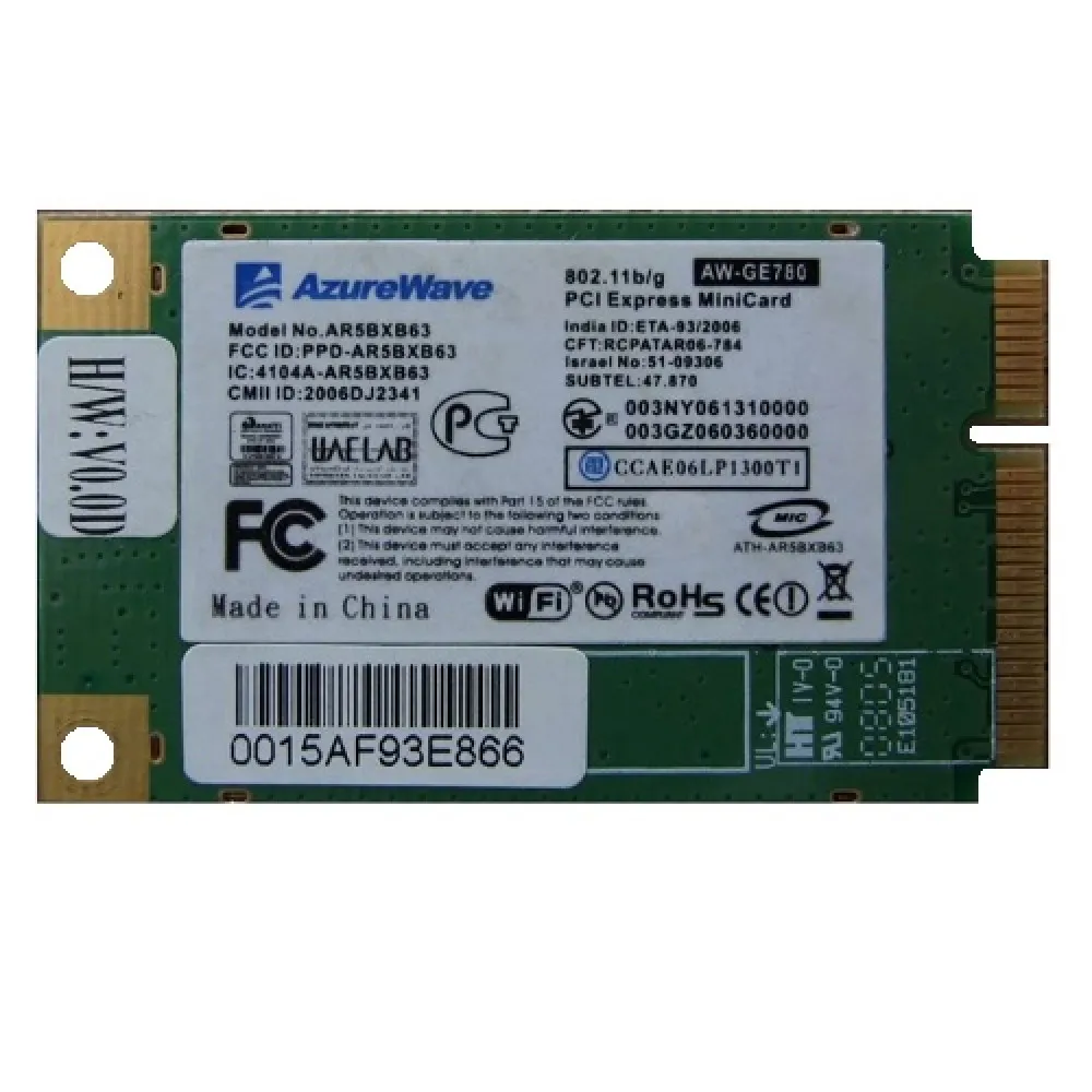 контроллер  WLAN Wi-Fi AzureWave AR5BXB63 , AW-GE780 802.11 b/g