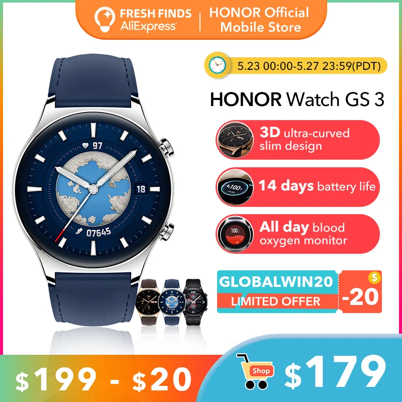 HONOR Watch GS 3 Global Version 3D-Curved Glass SmartWatch, 1.43