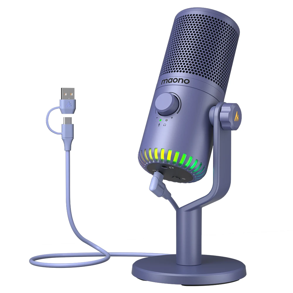 

Maono USB Condenser Microphone With headphone Output RGB Lights Gaming Mic for Computer phone Streaming Podcast YouTube DM30