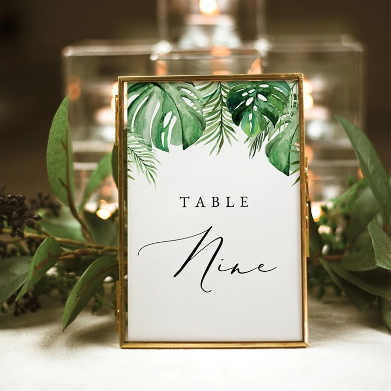 Tropical Wedding Table Number Template, Monstera Wedding Table Number, Palm Leaf Table Numbers, Beach Wedding Table Numbers