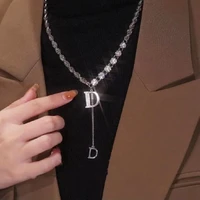 luxury micro setting zircon d letter pendant long necklace winter sweater chain fashion jewelry for woman girls party gift