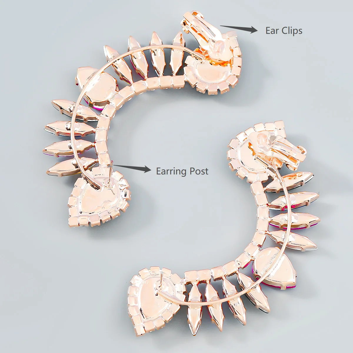 Pageant Jewelry Wholesale Bridal Fashion Exaggerated Shiny Crystal Rhinestone Statement Ear Climber Crawler Earrings for Women