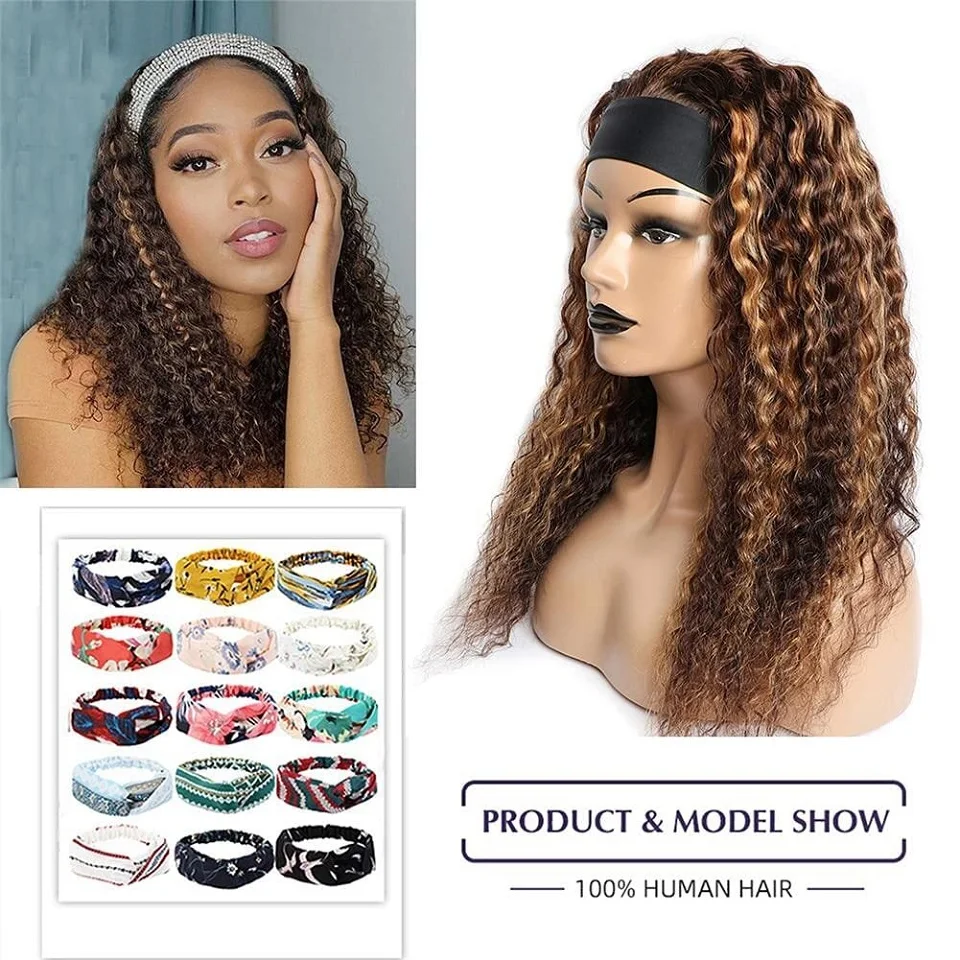 Headband Wig Human Hair Wigs Ombre Water Wave Headband Human Hair Wigs For Women Brazilian Highlight Wigs Honey Blonde Wigs