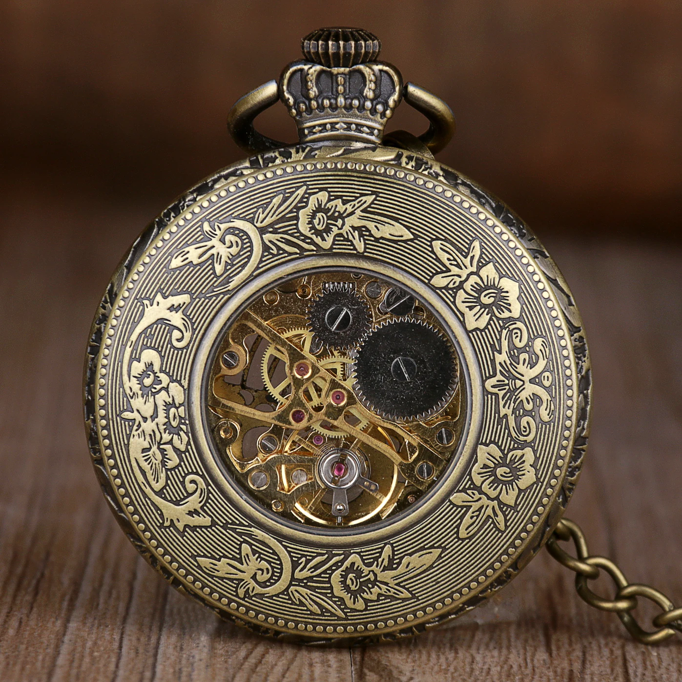 Brown Antique Vintage Mechanical Pocket Watch Roman Numerals Steampunk Chain Pendant Gift reloj bolsillo digital