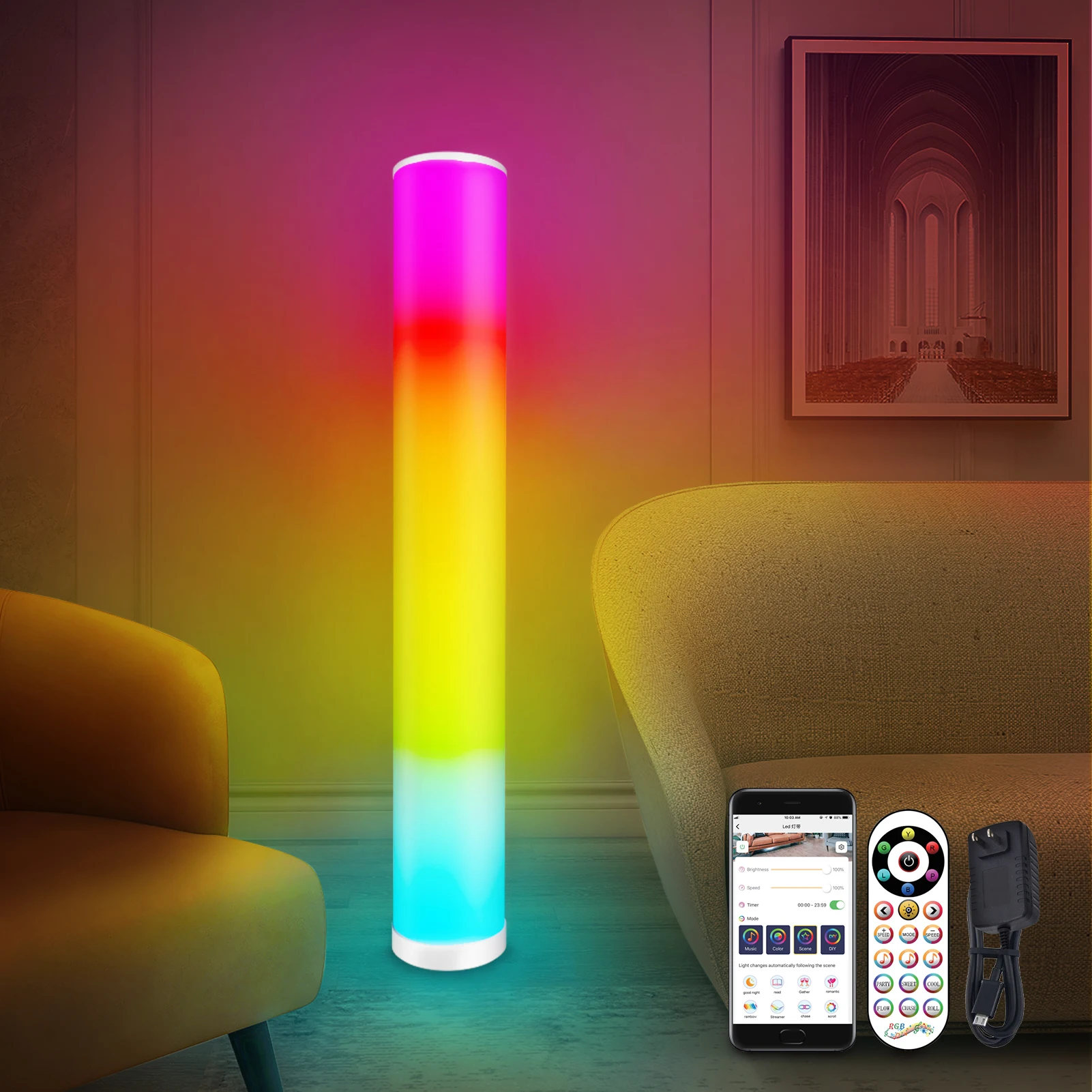 

Corner Floor Lamp,RGB Marvelous/ APP Standing/ Smart Music Sync Color Changing LED Lights Bedroom Colorful Atmosphere Decoration