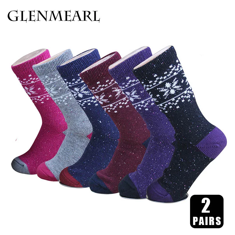 

2 Pairs Merino Wool Socks for Women Winter Super Thick Warm Soft Compression Sock Snow Christmas Female's Middle Tube Boots Sock