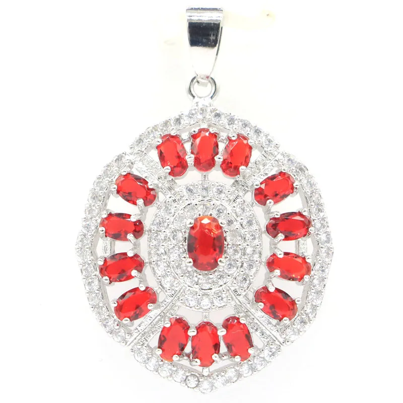 

43x28mm Gorgeous Big 6.1g Red Blood Ruby White CZ Females Gift Wedding 925 Silver Pendant