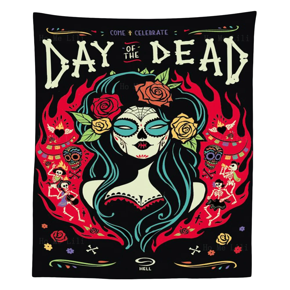 

Day Of The Dead Skull Mariachi Woman Jack And Death Hippie Art Halloween Tapestry By Ho Me Lili For Livingroom Decor