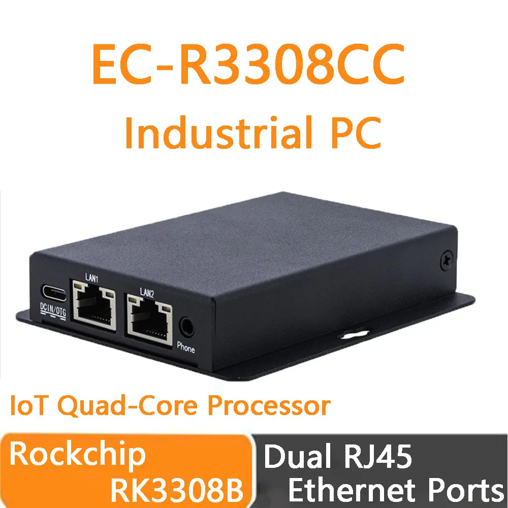 RK3308B Industrial Mini PC LoT Quad-Core Processor 64-Vit Cortex-A35 Frequency 1.3GHz Dual RJ45 Ethernet Ports Ubuntu Buildroot