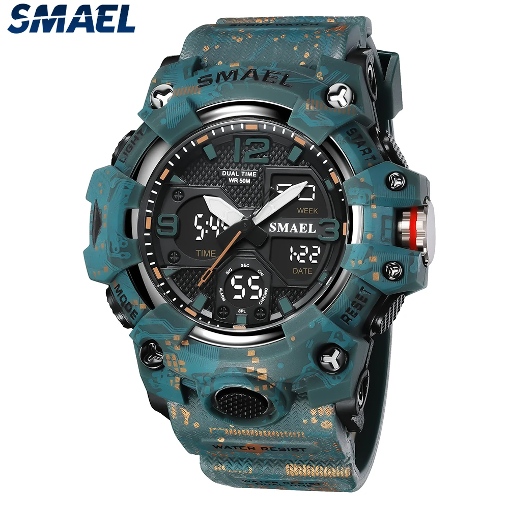 

SMAEL Military Watch Quartz Wristwatches Sport 50M Waterproof Alarm Clock Light Analog Digital Male Clocks Mens Watches Digital