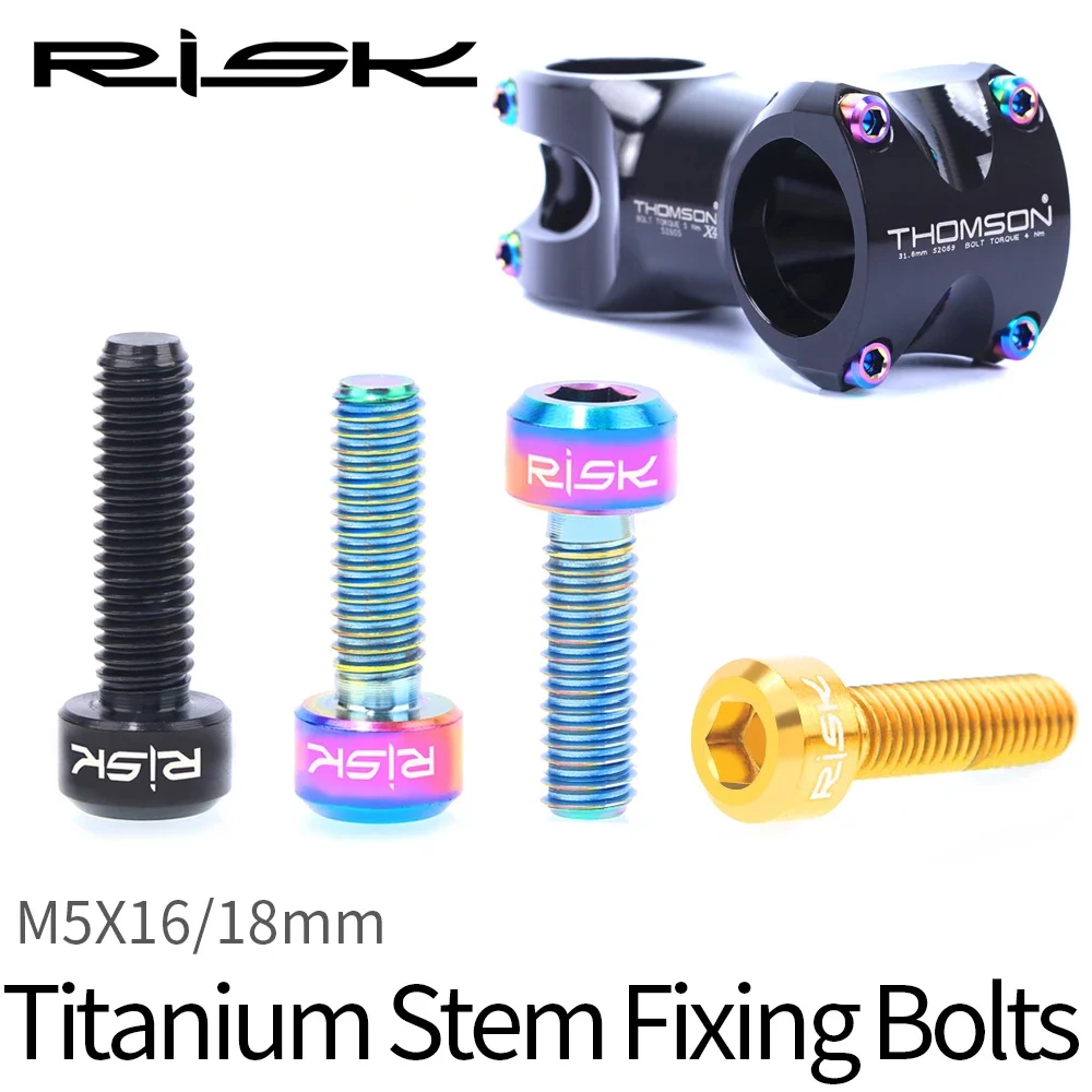 

RISK 6pcs M5x16/18mm Titanium Stem Fixing Bolts For MTB Bike Stem Screws Fixed Bolt Bicycle Seat Post Clamp Cycling Parts