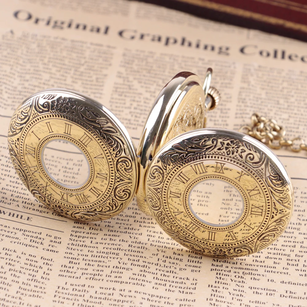 Unique Fashion Necklace Roman Numerals Case Mechanical Pockets Watch Gift For Men Women Hand Wind Fob Chain Watches PJX044