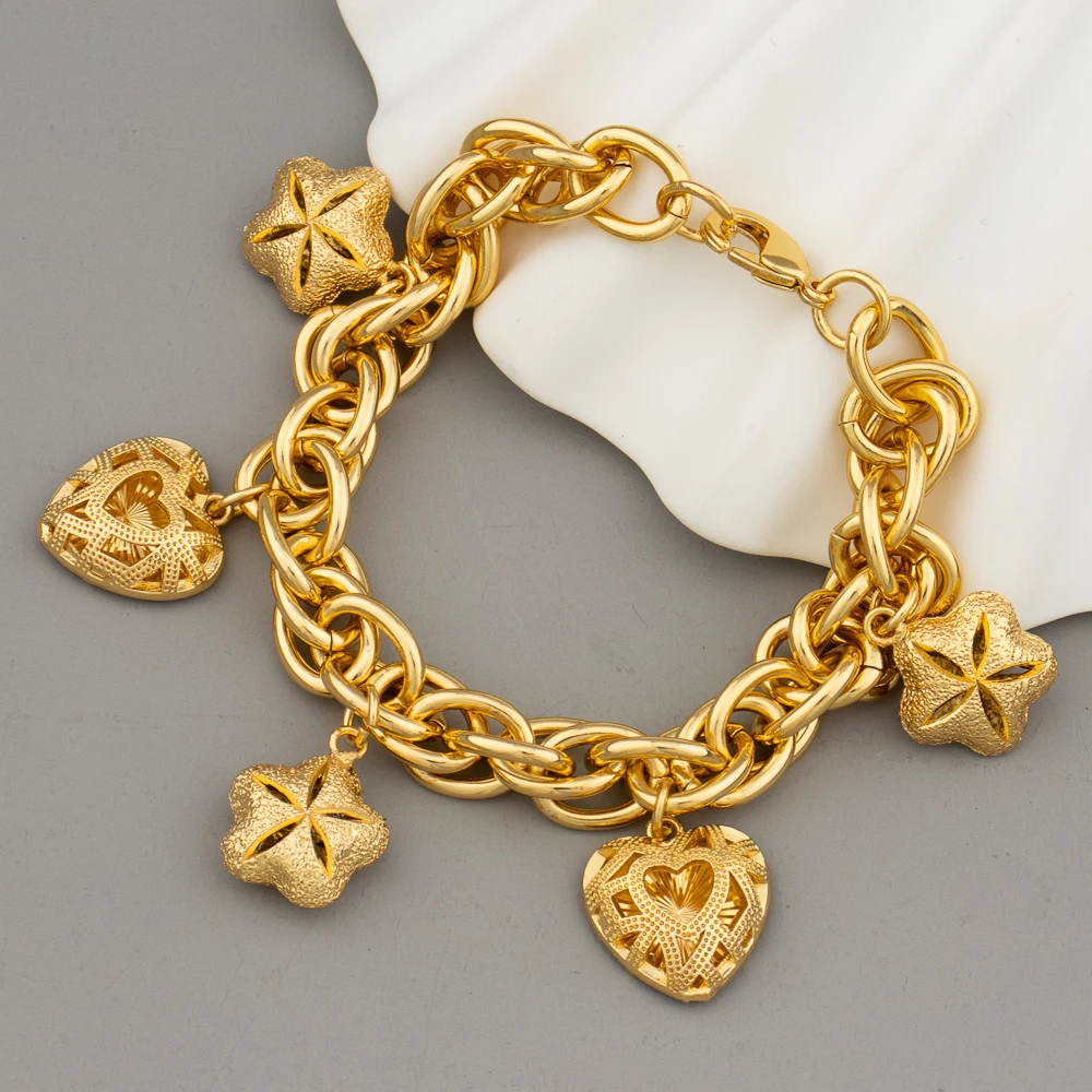 

Trendy Women Gold Plated Bracelet Chain Star Heart Cute Girl's Bangle Chain Multi-Element Pendant Bracelet Simple Jewelry Gifts