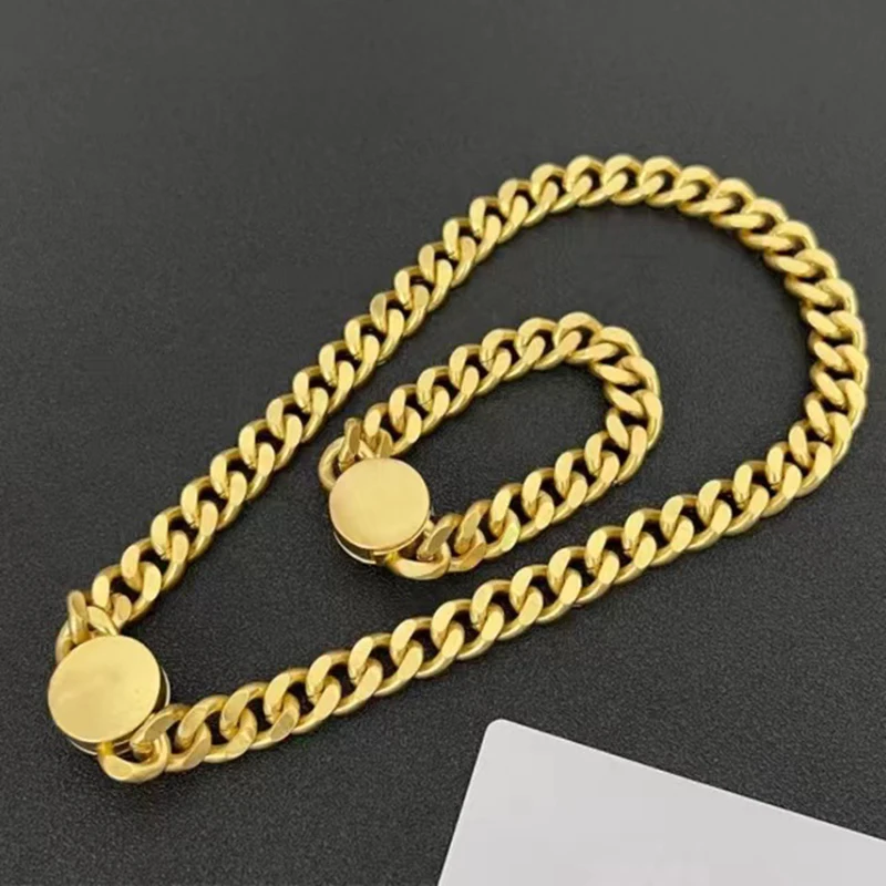 

Luxury Trendy Brass Copper Gold Plated Jewelry Set Necklace Bracelet For Women Fashion Accessories Wedding Party Anniversary