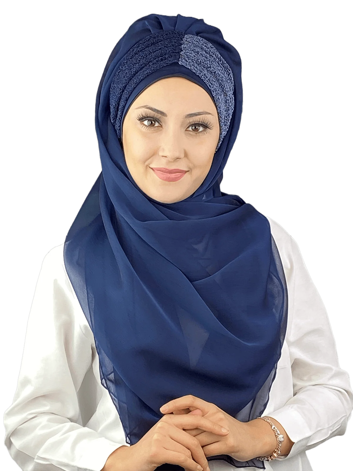 

Navy blue Practical Imported Fabric Hijab Evening Dress Shawl New Fashion Islamic Muslim Hijab Trend Hijab Ready Wear Hat Scarf Chiffon