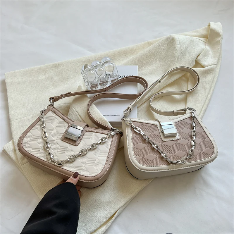Fashion Exquisite Shopping Bag Retro Casual Women Tote Shoulder Bags Female Puleather Color Matching Chain Handbag for Girl 2023