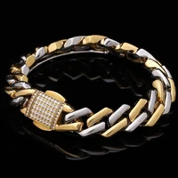 titanium steel cuban chain 12mm hip hop bracelet zircon glossy men gold colour silver color mixed color rhombus necklace