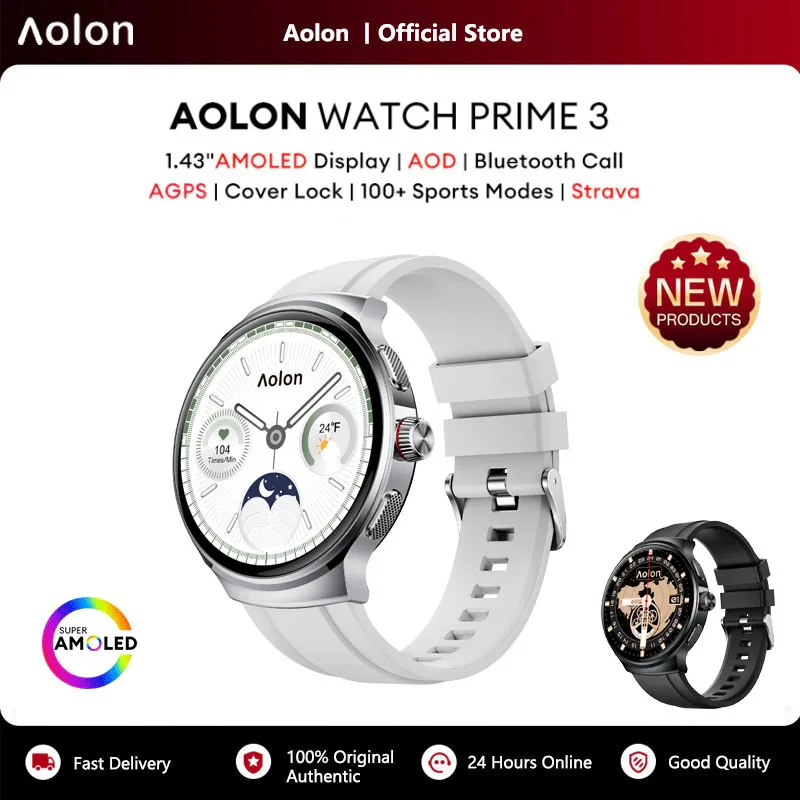 Фото Смарт-часы Aolon Prime3 с AMOLED-экраном 1,43 дюйма, монитором здоровья с ИИ, голосовым ответом на WhatsApp, GPS-трекером, водонепроницаемостью IP68 для мужчин и женщин №1