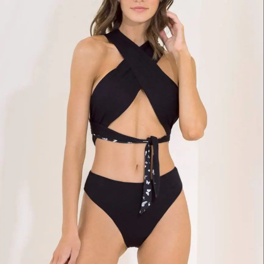 

Бикини пуш-ап женское с завышенной талией, пикантный однотонный пляжный микро купальник в полоску, роскошные облегающие шорты, бикини, лето ...