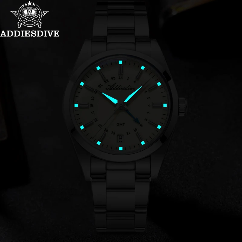 ADDIESDIVE GMT 515-24H Кварцевые часы для женщин, новые, роскошные, 36 мм, водонепроницаемые до 100 м, спортивные, светящиеся, деловые, дайверские, стальные, женские часы (art.: 3920dc4efd2d7) - 3920dc4efd2d7