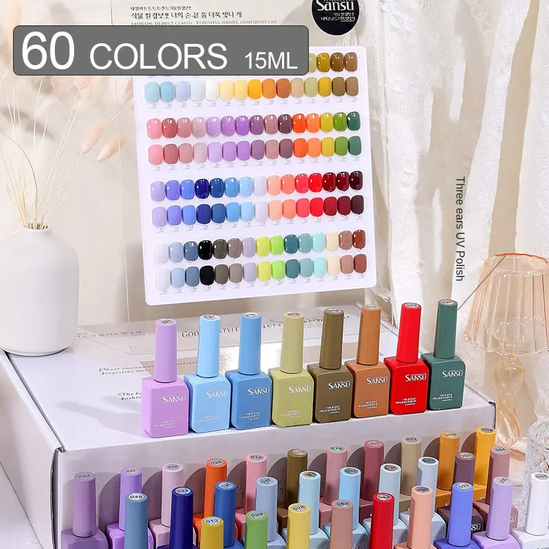 Gel Nail Polish Set Sansu 60 Colors 15ML Different Bottles For Art Learner Kit Supplies For Professionals