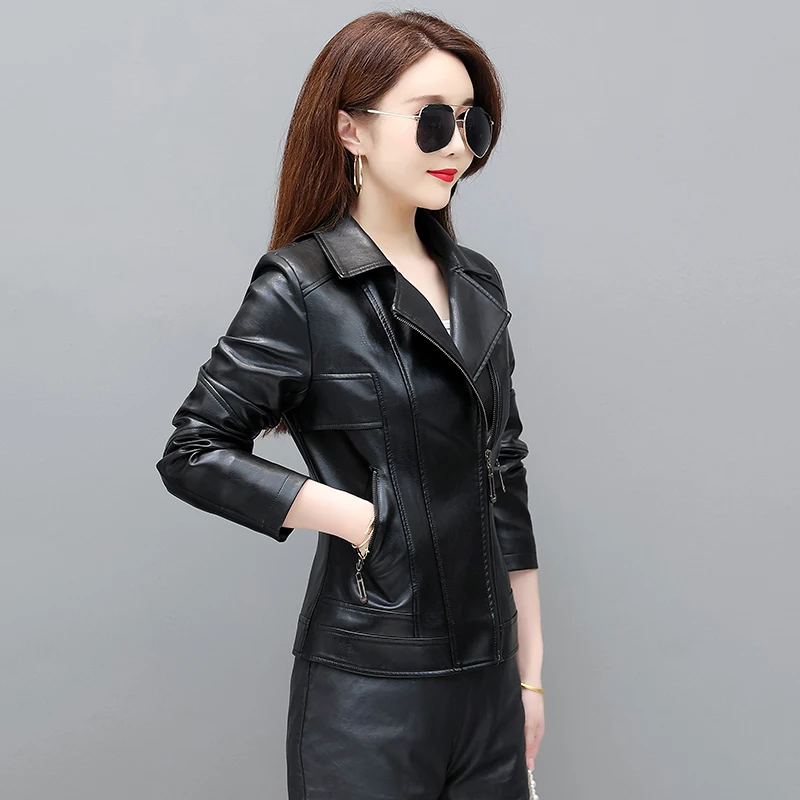 Autumn Lady Faux Leather Jacket Black Motorcycle Moto Biker Short Coat Womens Leather Jacket - Leather Jackets for Women