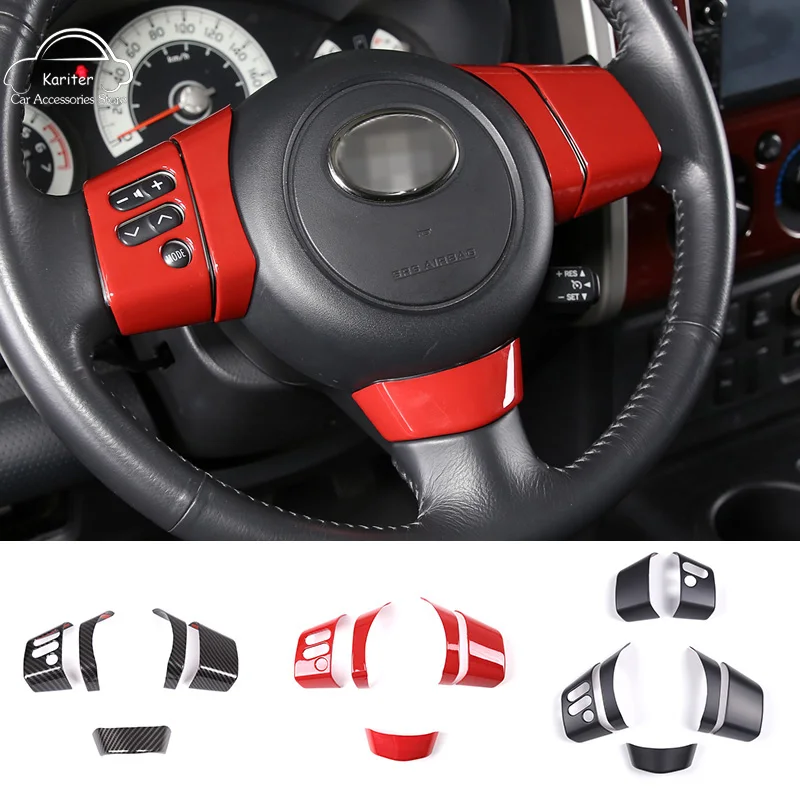 

For Toyota FJ Cruiser 2007-2021 ABS Carbon Fiber Style Steering Wheel Button Frame Decorative Sticker Interior Accessories