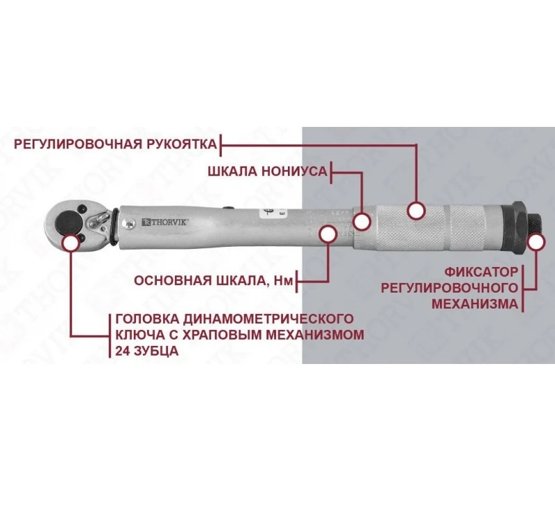 Динамометрический ключ Thorvik TW381911 (3/8 дюйма DR) (52364) - диапазон усилия 19-110 Нм