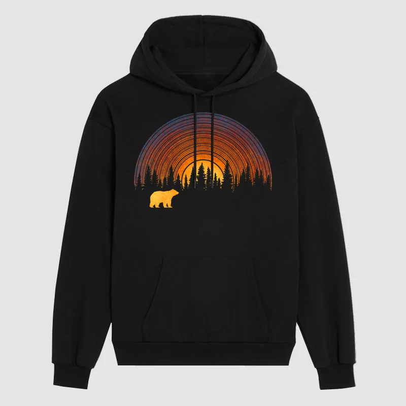 Men's Outdoor Vintage Record Retro Brown Bear New Oxygen Cotton Hoodie