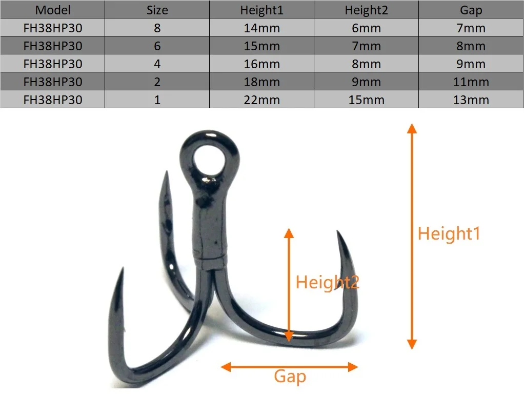 30 Hooks per Pack Black Nickle Short Shank Cutting Blade Forged High Quality Treble Fishing Hooks Fishing Tackle FH38HP30