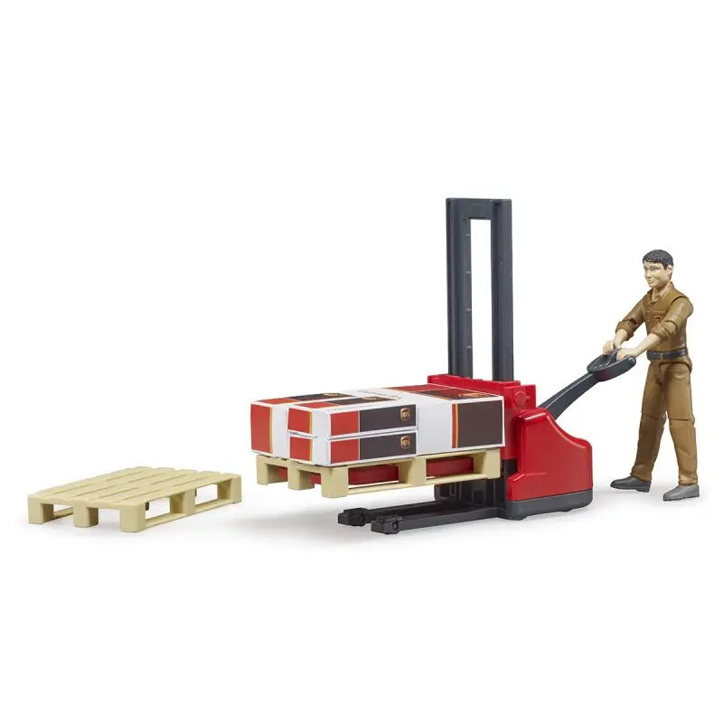 Фигурка Bruder работник логистической службы UPS с погрузчиком и аксессуарами |