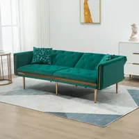 Accent Sofa  Mid Century Modern Velvet Fabric Couch Convertible Futon Sofa Bed Recliner Couch Loveseat Sofa with Gold Metal Feet