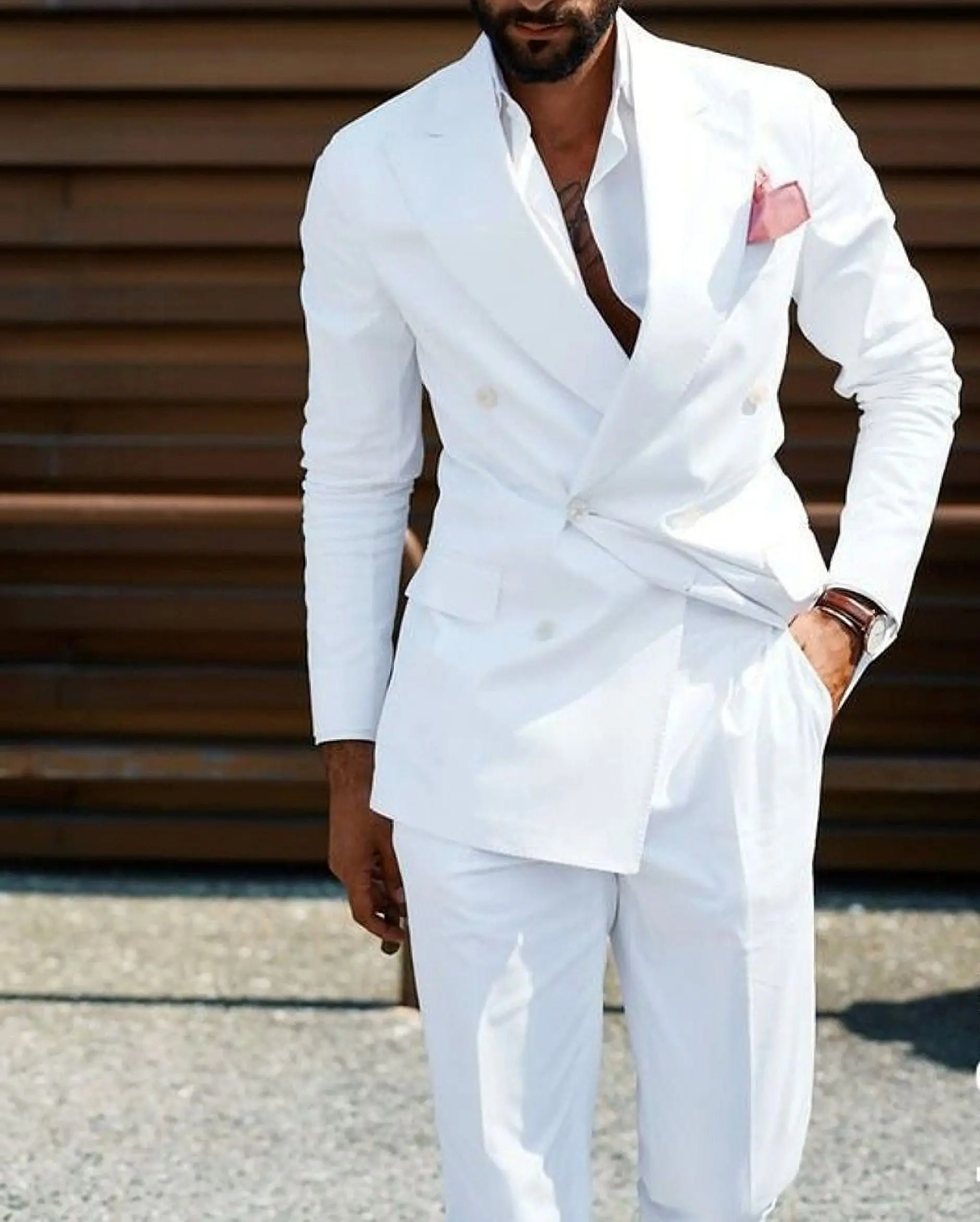 

2022 Handsome Men Suits Double Breasted Tailor-Made Tuxedo Wedding Party Groom 2 Pieces Jacket+Pants Custom Made Costume Homme