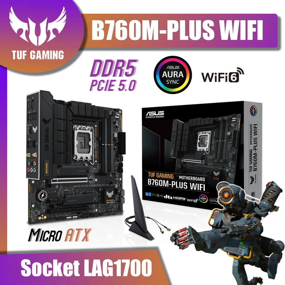 

ASUS TUF GAMING B760M PLUS WIFI DDR5 Motherboard LGA1700 B760 Mainboard 128G Support Intel 12th 13th Gen I5 I7 I9 Kit mATX RGB