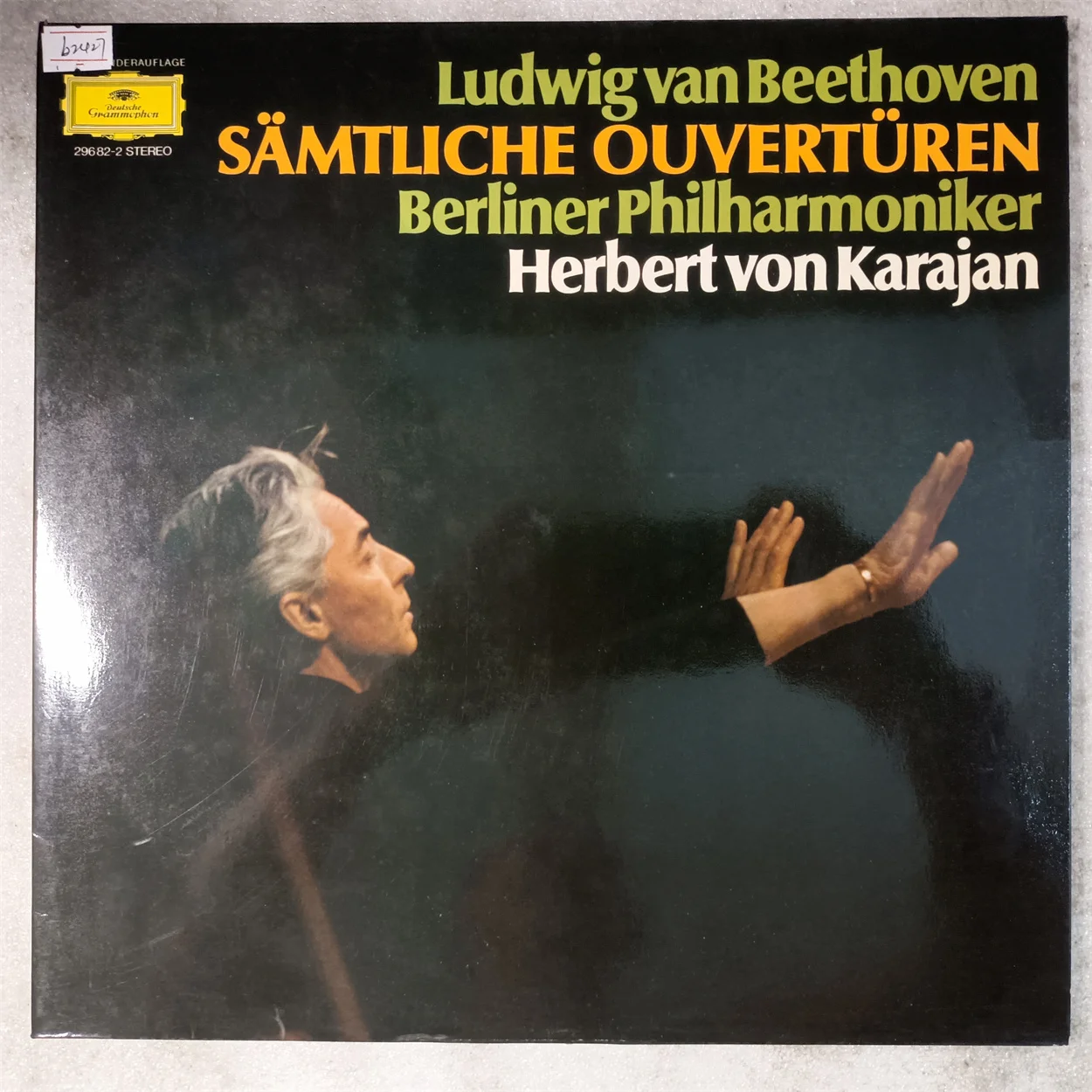 Old 33 RPM 12 inch 30 cm Vinyl Records 2 LP Disc Karajan Conductor Berlin Philharmoniker Beethoven Famous Overtures Music Used