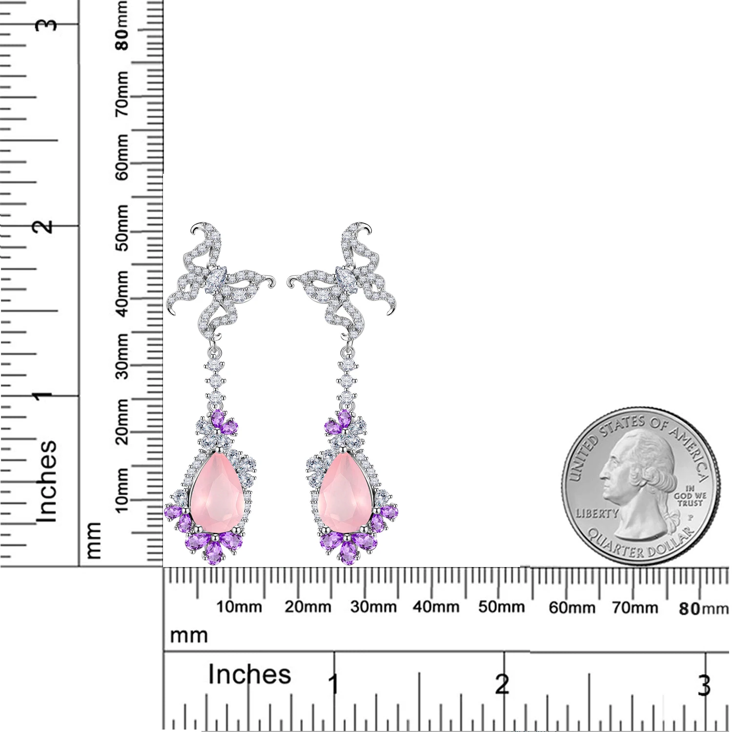 GEM'S BALLET 925 Sterling Silver Wedding Earrings Pear Shape Natural Rose Quartz Bridal Luxury Jewelry Gift for Her