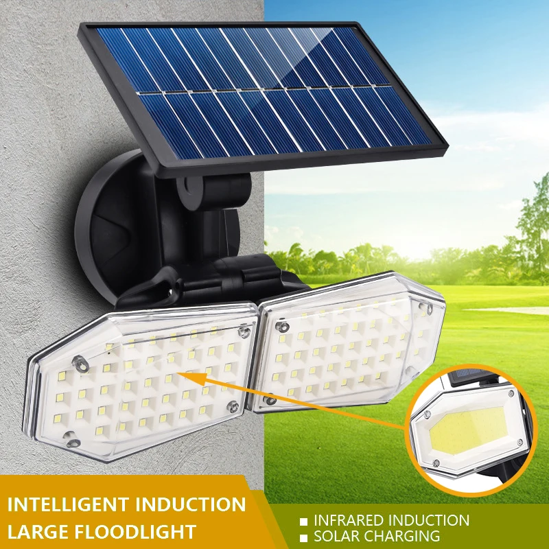 

LED Solar Outdoor Light 2 Head Rotatable Motion Sensor 56/78 LED Lamp 3 Modes Lighting for Exterior Wall,Fence or Garden