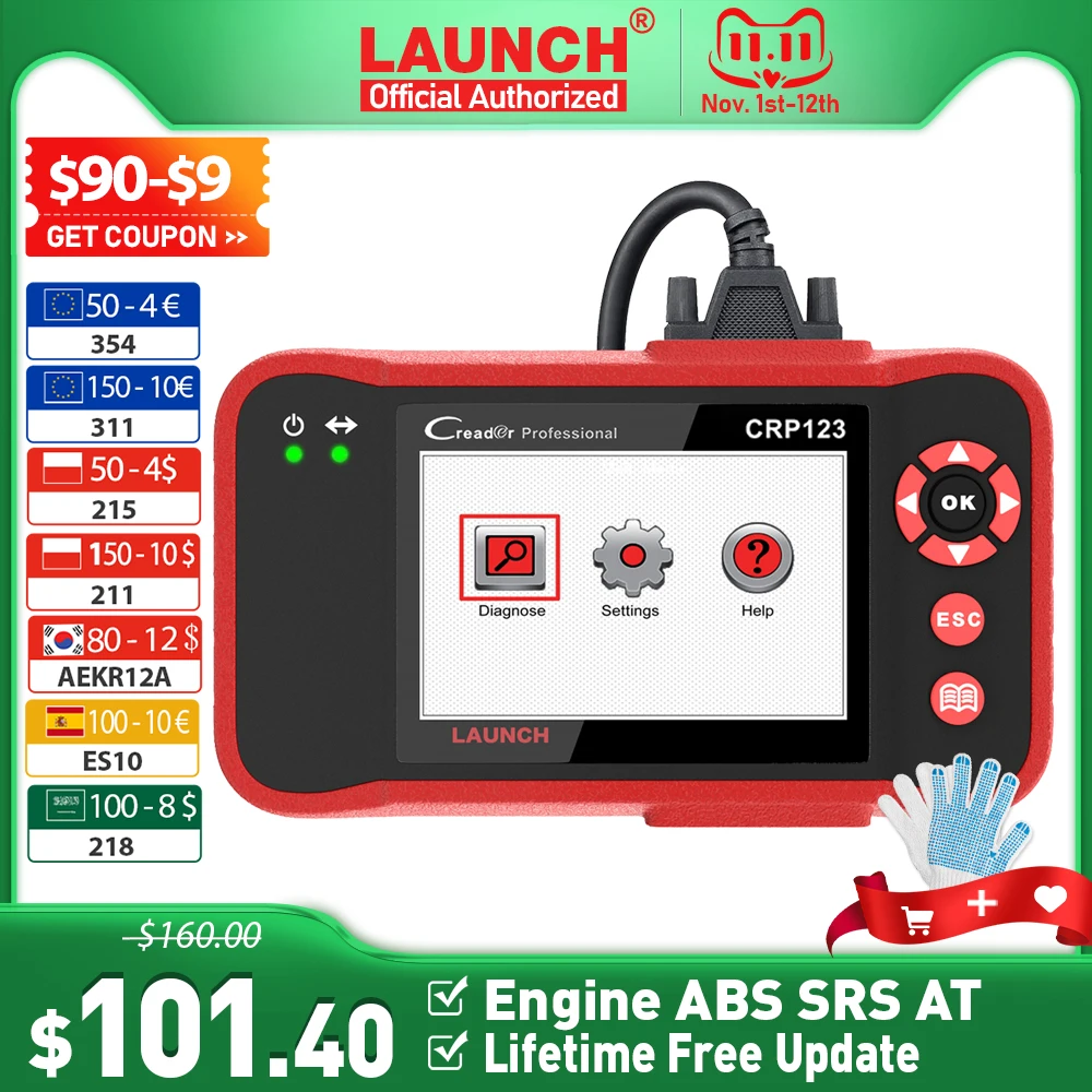 

LAUNCH CRP123 ABS SRS Transmission Engine 4 Systems OBD2 Code Reader OBDII Diagnostic Tool CRP 123 Auto Scanner Creader VII+