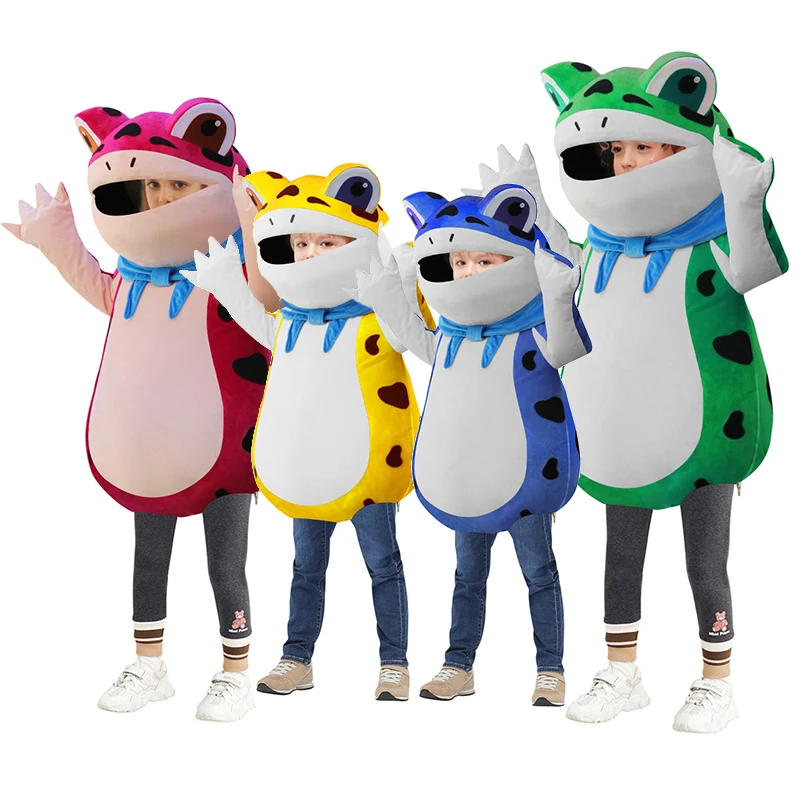 

Милый плюшевый костюм лягушки, детский костюм-талисман на Хэллоуин, Полный головной убор, новинка, платье для вечерние, лягушка, косплей для мальчиков и девочек
