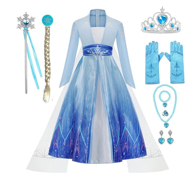 DISNEY Frozen 2 Inspired Princess Elsa Dress for Little Girls Halloween Snow Queen Disguise 3 4 5 6 8 Yrs Party Kid Cosplay Robe images - 6