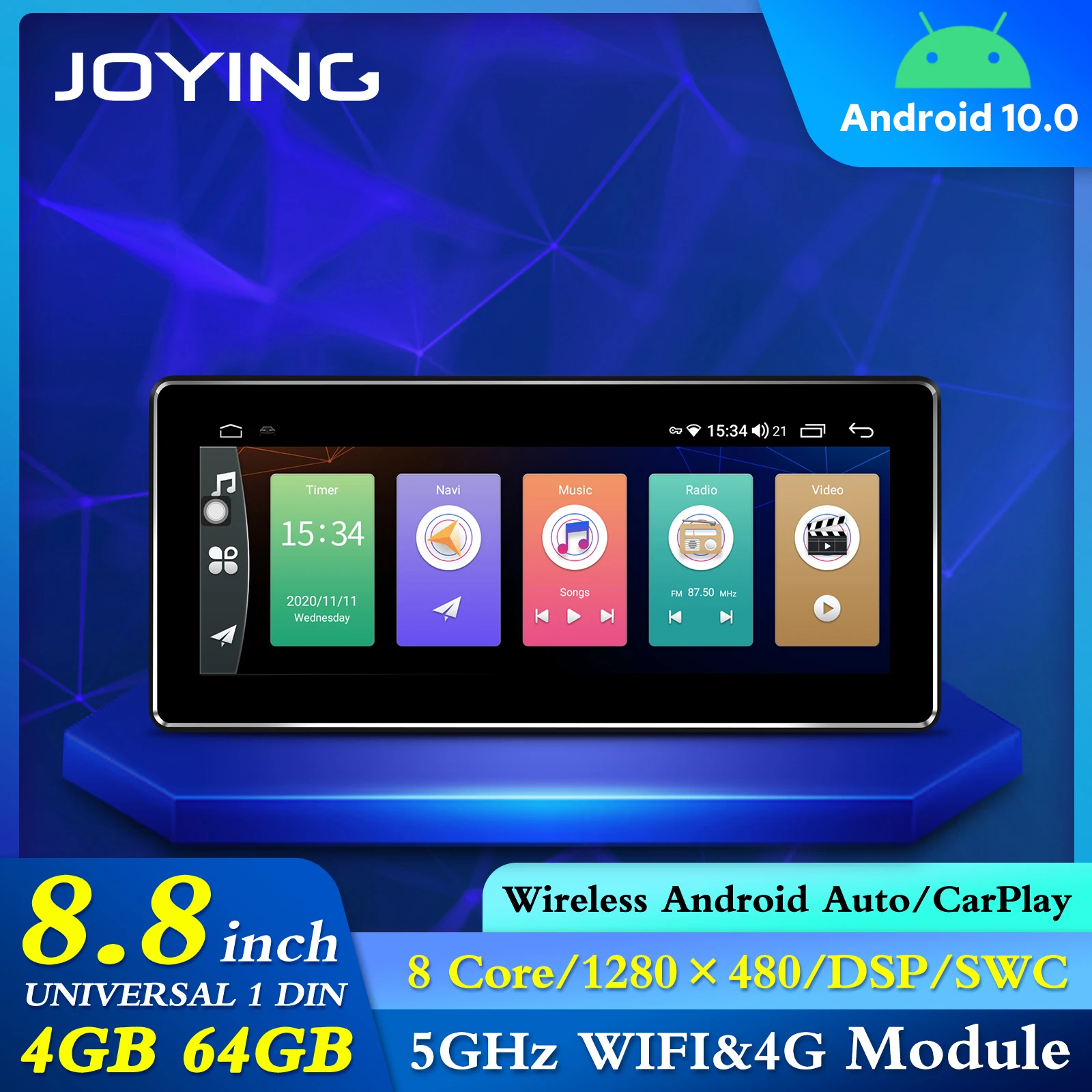 Купи JOYING Android плеер Octa Core Car Radio 8, 8 ”Универсальный радиоприемник WIFI Android авто беспроводной Carplay сабвуфер Bluetooth быстрый запуск за 22,453 рублей в магазине AliExpress